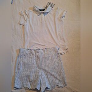 Turtles & Tees girls size XL 14/16 polo NWT with shorts NWOT, blue & white